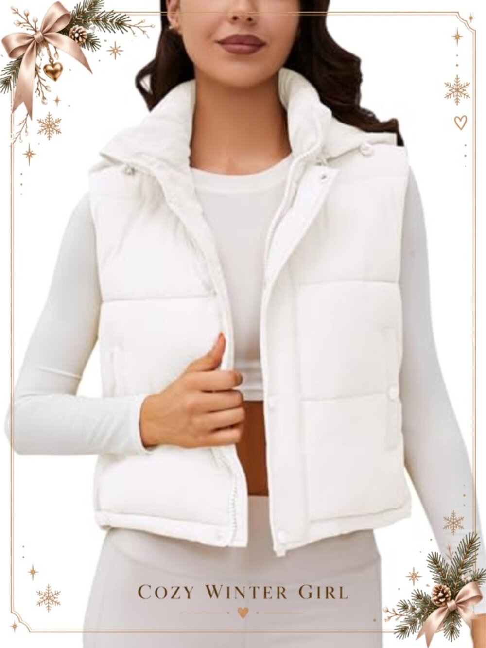 Womens Cropped Puffer Vest with Hood Quilted Padded Winter Outerwear Gilet